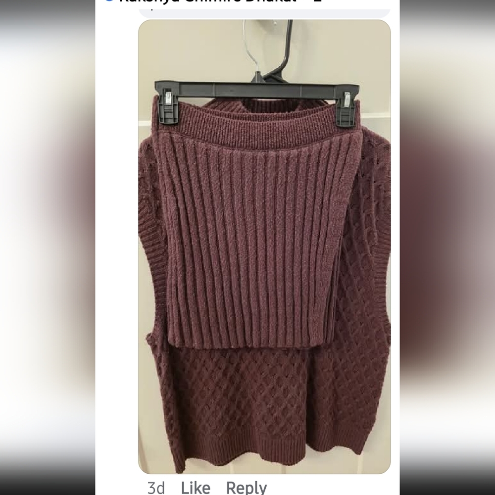 Free People Plum Knit Sweater Vest And Skirt 2 Piece Set